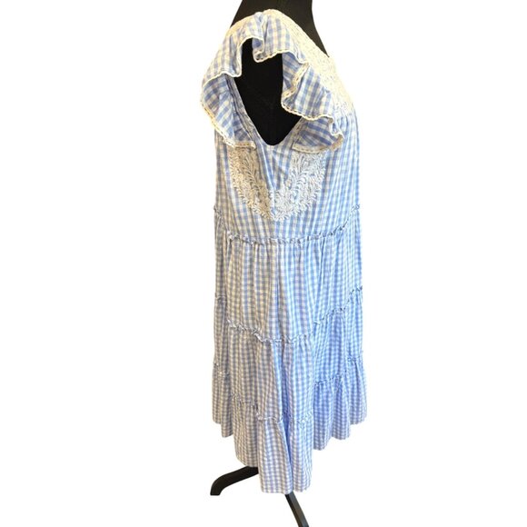 J. Marie Vintage Blue White Gingham Smocked Tiered Ruffle Maxi Dress S Cottage - Picture 4 of 10